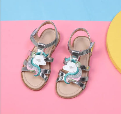 Unicorn girls sandals bright metallic kids girls sandals Adjustable customized fit princess summer shoes