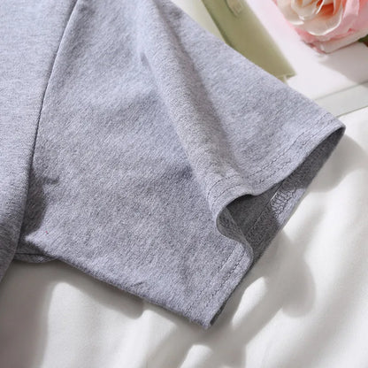 Summer Short Sleeve T Shirts Women  Solid T-shirt O Neck High Waist Crop Top Tee Female Casual Loose T Shirt
