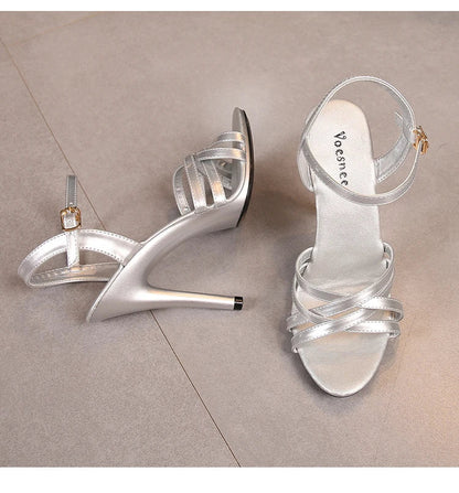 Passarela Modelo Salto Alto Stiletto Plataforma Sexy 11cm Sandálias Femininas Verão Vermelhas Sapatos de festa Sandálias Femininas de Tiras Cruzadas Tamanho 43