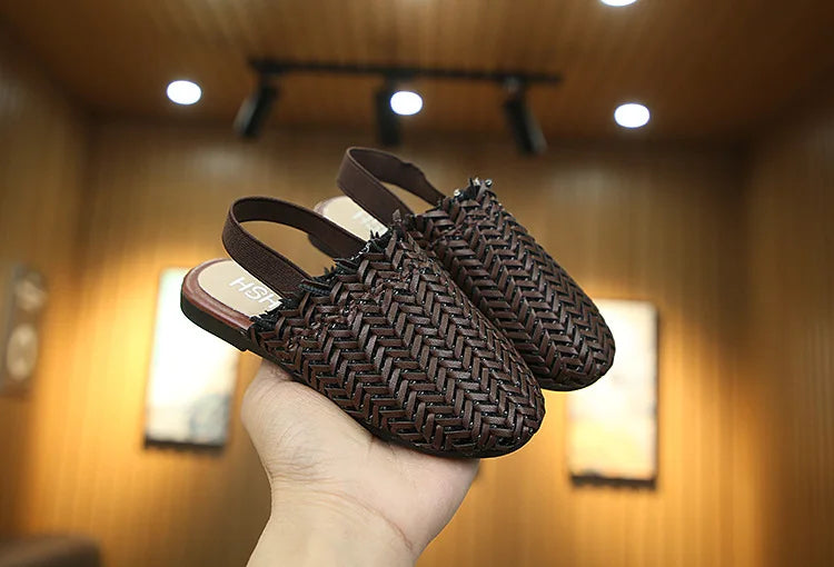 Spring Summer Girls Shoes Weaven Knitted Design Children Flat Shoes Kids Summer Sandals Princess Sweet Soft Fashion For Toddlers