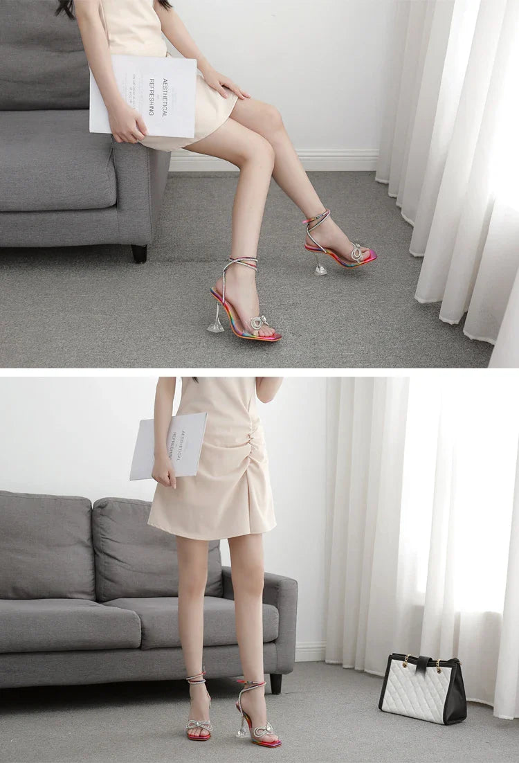 New Design Sexy White String Bead High Heels Women Sandals Summer Gladiator Party Dress Buckles Pumps Shoes Size 35-42