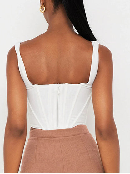NewAsia Boning Corset Top Zipper 2Layer Elastic Solid Color Square Neck Slim Fit Bustier Women Summer Crop Tank Top Fashion Vest