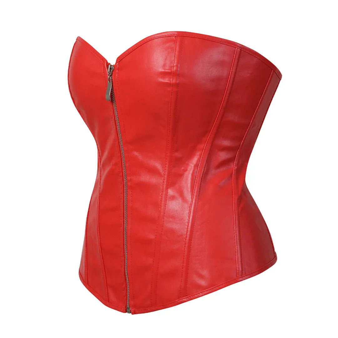 Faux Leather Corset Sexy Clubwear Bustier Hot Lingerie  Zipper Costume Lace up  Waist Cincher Top Plus Size