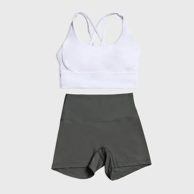 SOISOU Gym Womens Clothing Shorts Sets Yoga Women's Tracksuit Sexy Bra High Waist Short Sportwear Elastic Set Woman 2 Pieces
