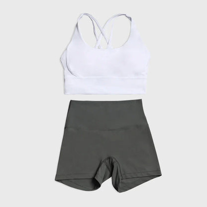 SOISOU Gym Womens Clothing Shorts Sets Yoga Women's Tracksuit Sexy Bra High Waist Short Sportwear Elastic Set Woman 2 Pieces