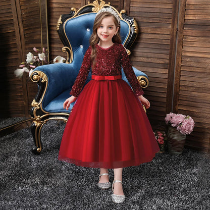 Princess Mesh Dress 4-14y Girl Christmas Winter Party Clothing Kids Sequin Wedding Dresses Children Spring Autumn Prom Costume