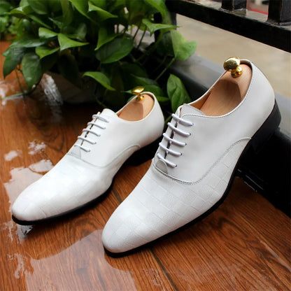 Size 7-12 Classic Italy Mens Oxford Real Leather Shoes White Lace Up Pointed Toe Wedding Party Dress Formal Shoes for Men