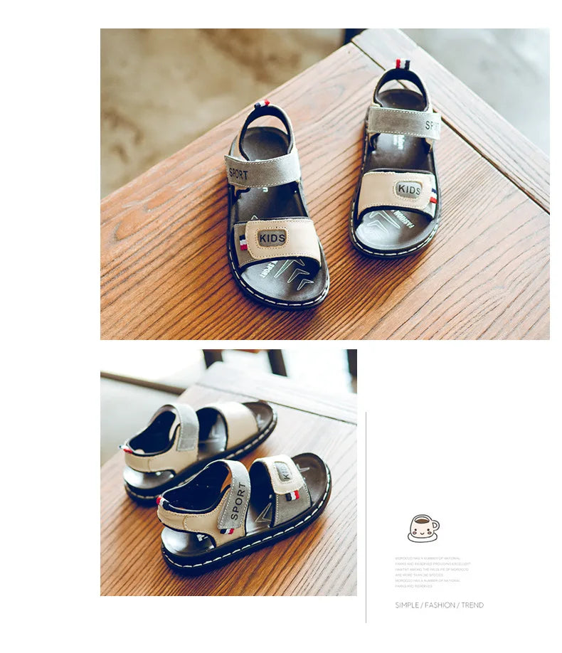 Children Sandals 2023 Summer New Fashion Boys Geniune Leather Sandals Kids Soft Bottom Non-slip Beach Sandals