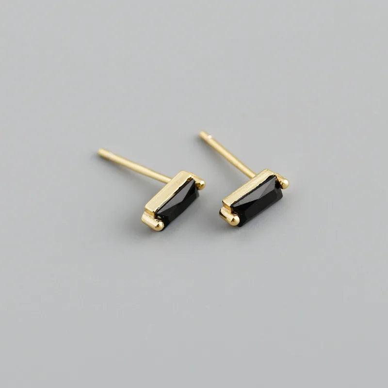 925 Sterling Silver Colorful Square Shiny Zircon Beads Piercing Stud Earrings for Women Fashion Gothic Exquisite Jewelry