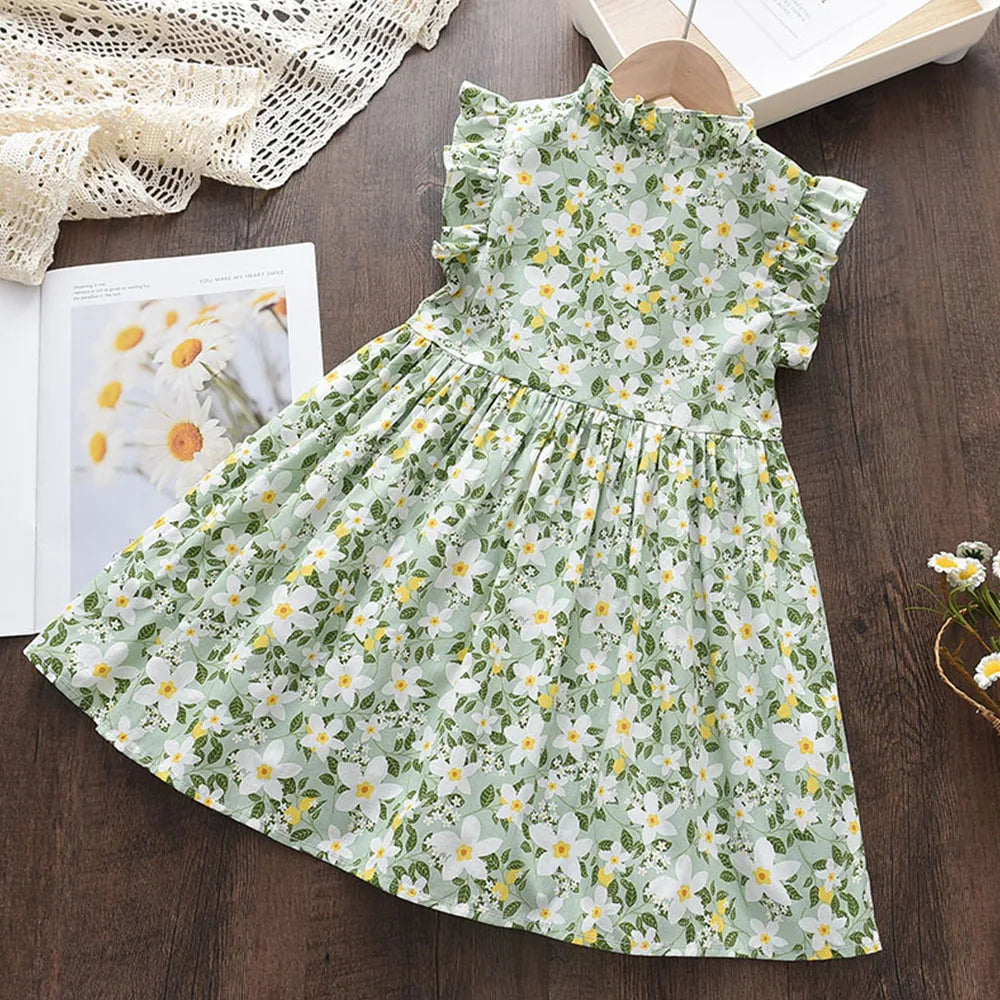 Girls Casual Dresses 2022 New Summer Kids Baby Flowers Print Costumes Floral Party Birthday Princess Vestidos 2-6Y