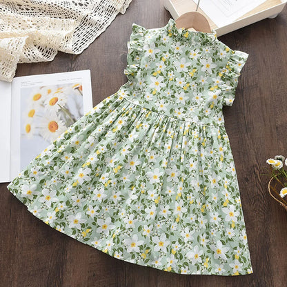 Girls Casual Dresses 2022 New Summer Kids Baby Flowers Print Costumes Floral Party Birthday Princess Vestidos 2-6Y
