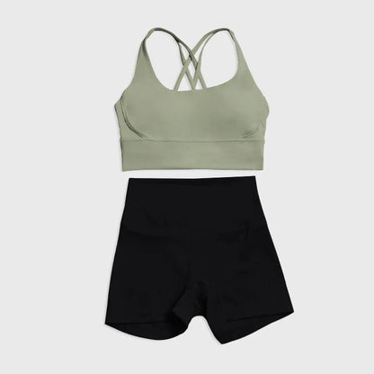 SOISOU Gym Womens Clothing Shorts Sets Yoga Women's Tracksuit Sexy Bra High Waist Short Sportwear Elastic Set Woman 2 Pieces