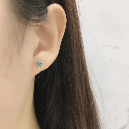 925 Sterling Silver Fashion Korean Chic Blue Horse Eye Zircon Stud Earrings for Women Teen Simple Color Piercing Jewelry