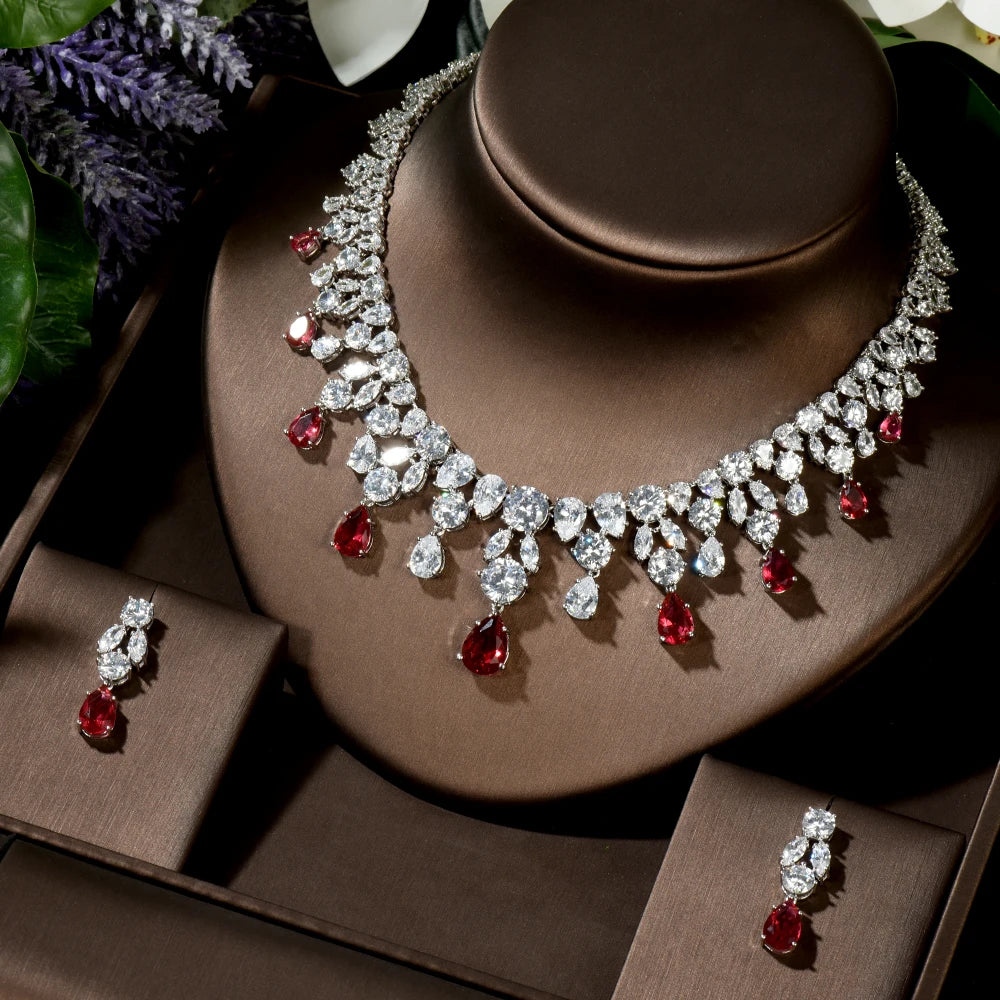 Wedding Jewelry Nigerian Design Cubic Zirconia Large Bridal Choker Necklace Earrings Sets For Women bijoux N-1454