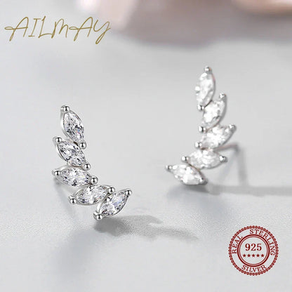 Genuine 925 Sterling Silve Fashionc Luxury Feather Wings Design Sparkling Zircon  For Women Wedding Engagement Jewelry