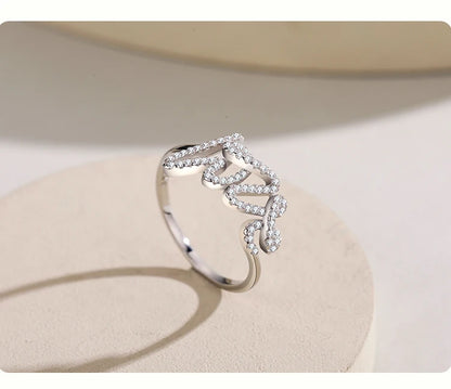 Fashion 925 Sterling Silver Clear Zircon Romantic LOVE Finger Ring For Women Wedding Statement Fine Silver Jewelry
