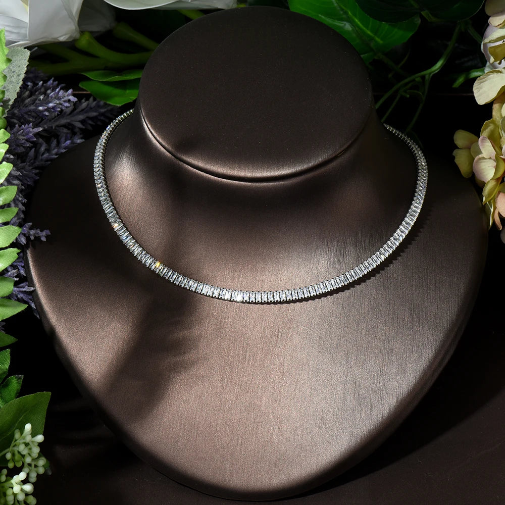 Luxury 4pcs Necklace and Earring Set Baguette Zirconia Choker Design African Jewelry Nigeria Wedding Accessories N-400