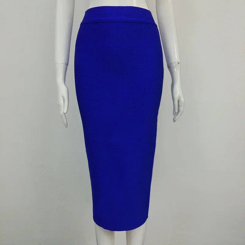 Women Candy Color Sexy Neon Green Brown Orange Yellow Knee Length Bandage Pencil Skirt 2020 Designer Skirt Faldas 78cm