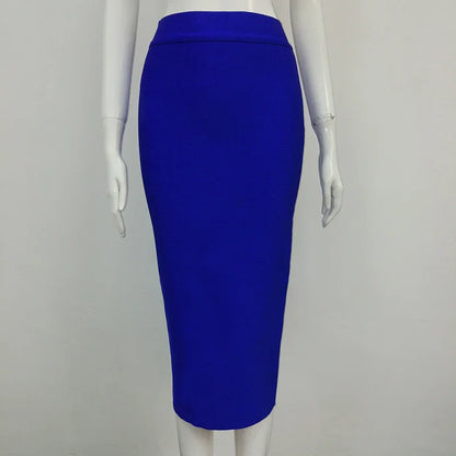 Women Candy Color Sexy Neon Green Brown Orange Yellow Knee Length Bandage Pencil Skirt 2020 Designer Skirt Faldas 78cm