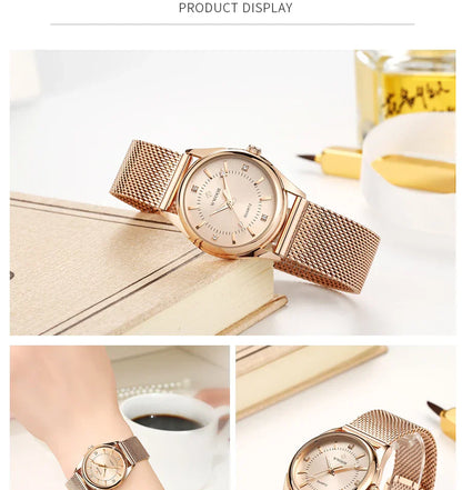 Luxury Brand Dress Gold Watch Ladies Elegant Diamond Small Quartz Wrist Watches For Women Steel Mesh Clock zegarek damski