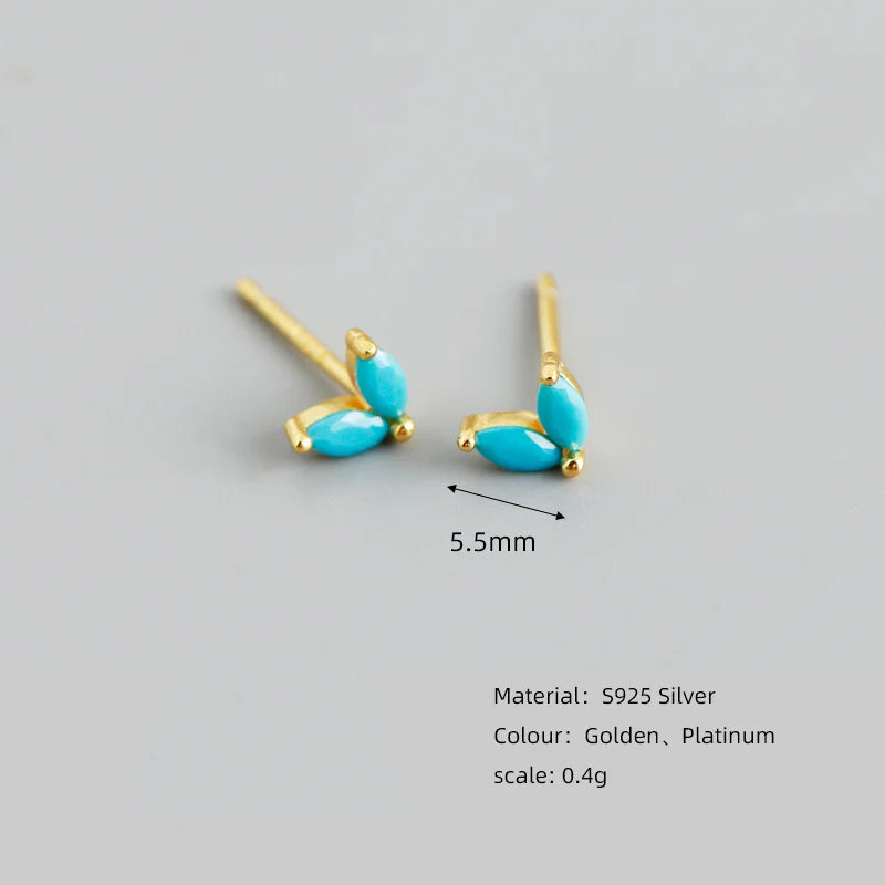 925 Sterling Silver Fashion Korean Chic Blue Horse Eye Zircon Stud Earrings for Women Teen Simple Color Piercing Jewelry