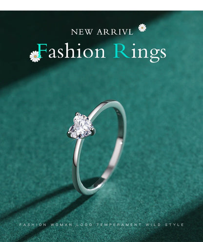 Authentic 925 Sterling Silver Simple Love Heart AAAAA Zirconia Sparkling Finger Ring For Women Female Wedding Jewelry