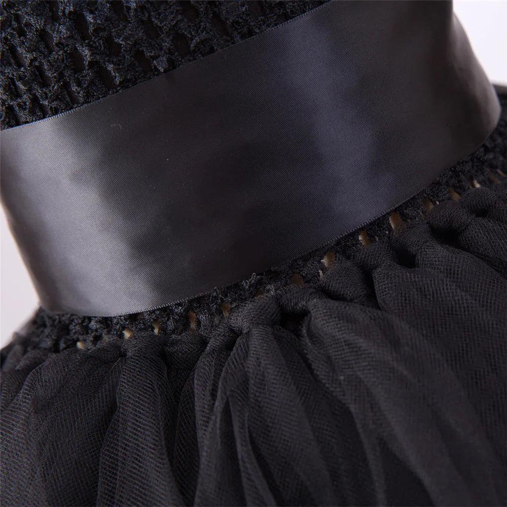 Vestido Tutu Rosa e Preto para Meninas, Vestido de Tule com Cauda e Decote V para Festa de Aniversário, Vestido de Baile para Meninas, Fantasias de Halloween Infantis