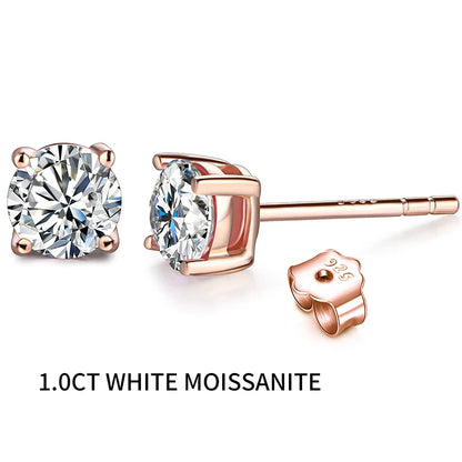 D Color Moissanite 1CT Gemstone 750 Rose Gold 18K Plated Stud Earrings for Women Solid 18K Gold Solitaire Fine Jewelry