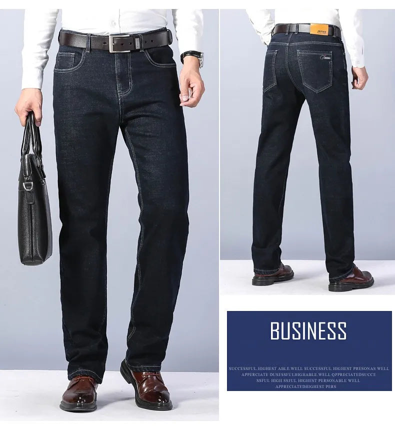 Winter New Men's Warm Blue Black Slim Jeans Classic Style Stretch Slim Fit Thick Pants Fashion Trousers Male Brand