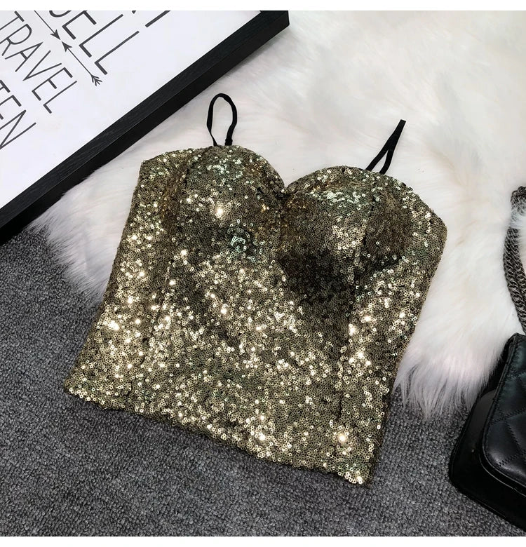 Women's Fashion Sexy Women 2023 Nick Sparkling Sequins Vest Harness At Night Binder Chest