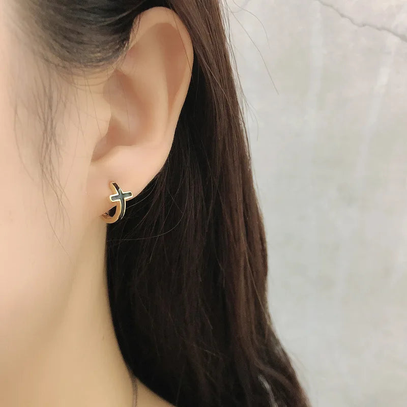 925 Sterling Silver Earring Colorful Dripping Oil Material Ear Ring Ear Buckle Rhombus Shape Trend Wild Girl Women Boy Ear Jewel