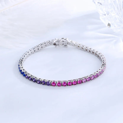 Pure Silver 14-21 cm Tennis Bracelet Pave 3 mm Bling Rainbow Zircon Beautiful Real 925 Jewelry For Women