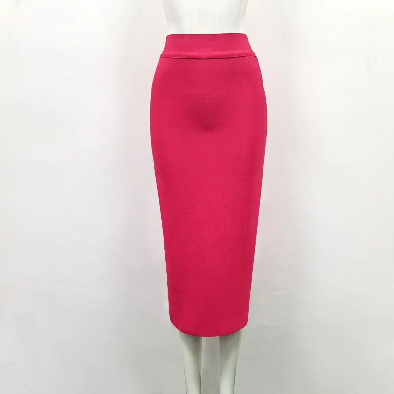 Women Candy Color Sexy Neon Green Brown Orange Yellow Knee Length Bandage Pencil Skirt 2020 Designer Skirt Faldas 78cm