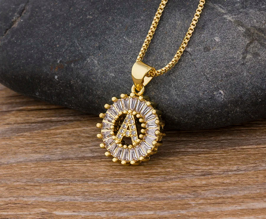 2 Colors Initial Letter Pendant 26 Letters Charm Name Necklace Top Quality Copper Zircon Jewelry Birthday Gift
