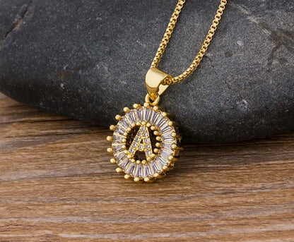 2 Colors Initial Letter Pendant 26 Letters Charm Name Necklace Top Quality Copper Zircon Jewelry Birthday Gift