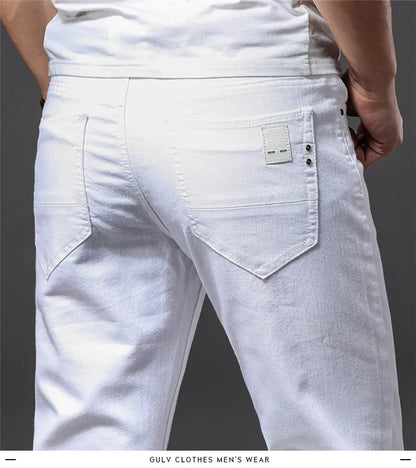 Men White Jeans Fashion Casual Classic Style Slim Fit Soft Trousers Male Advanced Stretch Pants