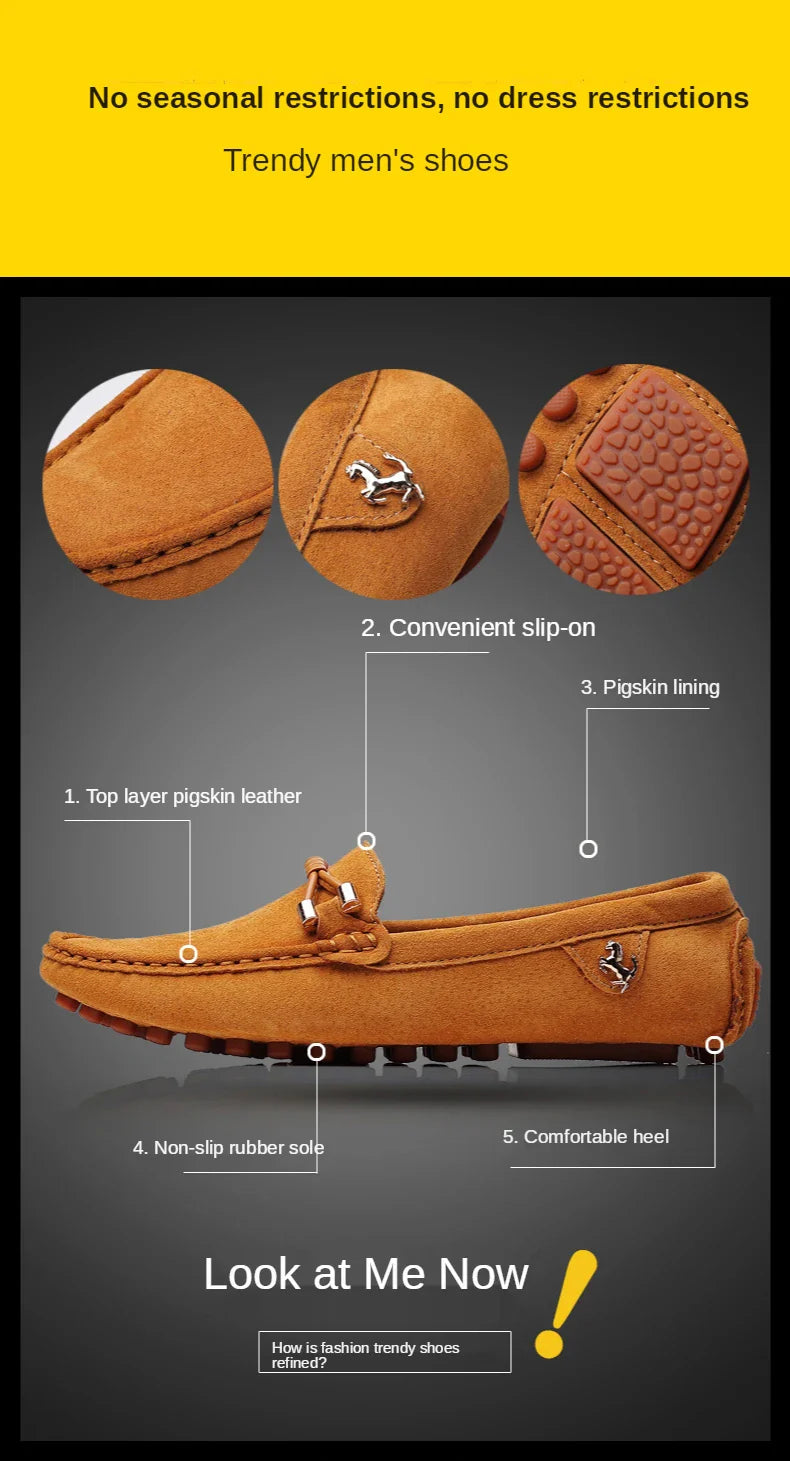 Loafers Men Casual Fashion Suede Men Shoes Lightweight Soft Genuine Leather Moccasins Slip on Driving Shoes for Men Size 48