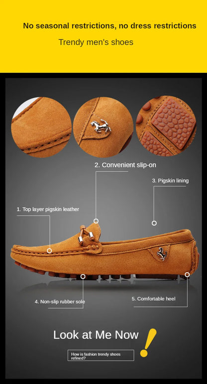 Loafers Men Casual Fashion Suede Men Shoes Lightweight Soft Genuine Leather Moccasins Slip on Driving Shoes for Men Size 48
