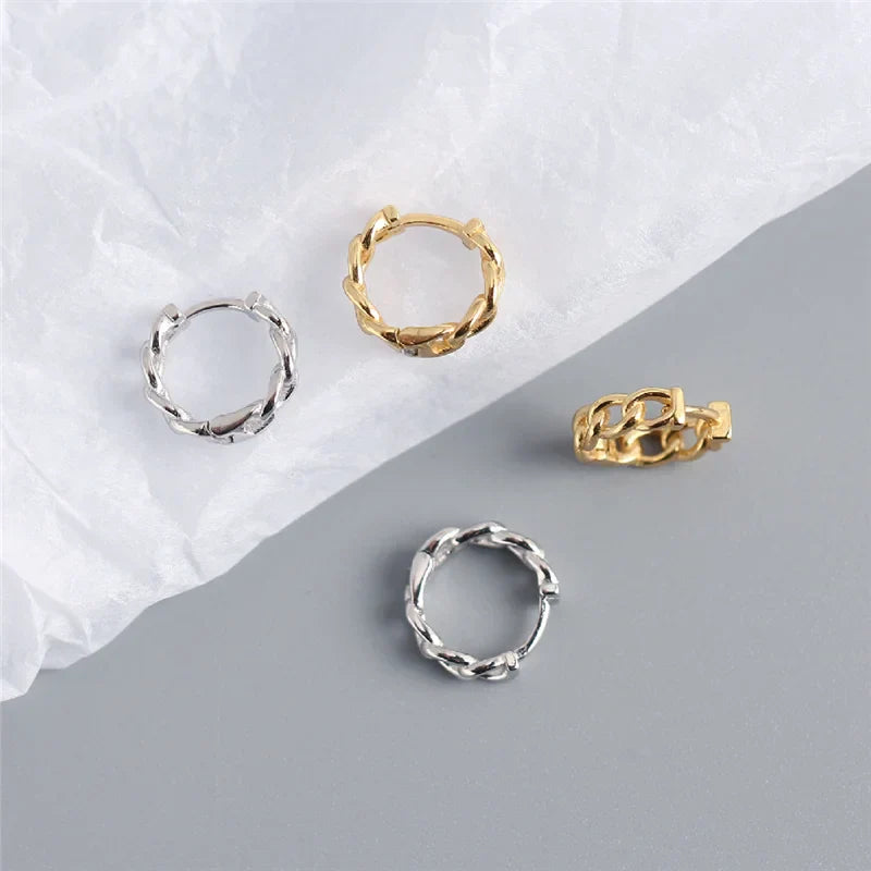 Real 100% 925 Sterling Silver Punk Hip-Hop Link Chain Gothic Studs Earrings for Fashion Women Jewelry Accessories 2022