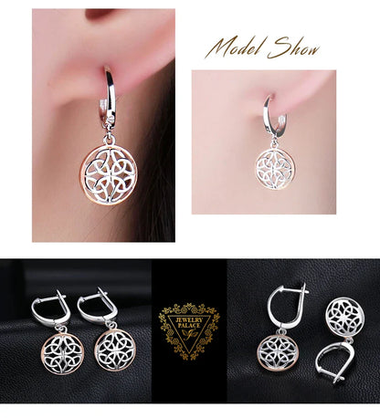 Celtic Knot Irish Rose Gold 925 Sterling Silver Hoop Drop Earrings for Women Fashion Circle Huggies Earrings