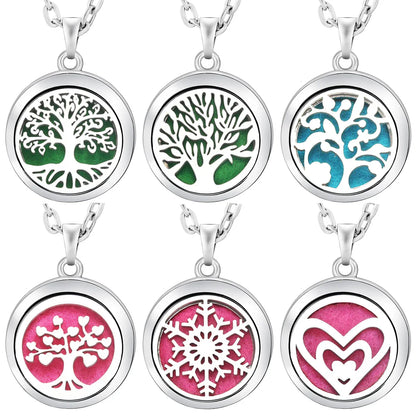 New Stainless Steel Fashion Tree Of Life  Aromatherapy Necklace Essential Oil Diffuser Perfume Locket Pendant Women Jewelry Gift