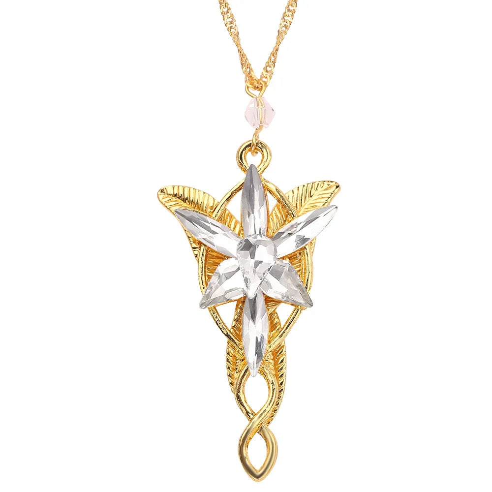Lord Rings Arwen Evenstar Necklace The Elves Princess Fashion Crystal Cubic Zirconia Stone Pendant For Women Wedding Gifts