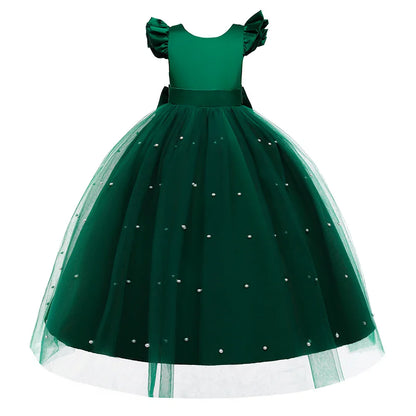 Teen Big Bow Girls Princess Dresses for Bridesmaids Kids Party Dress for Girl Beading Wedding Prom Pageant Dress Gown 5-14 Years