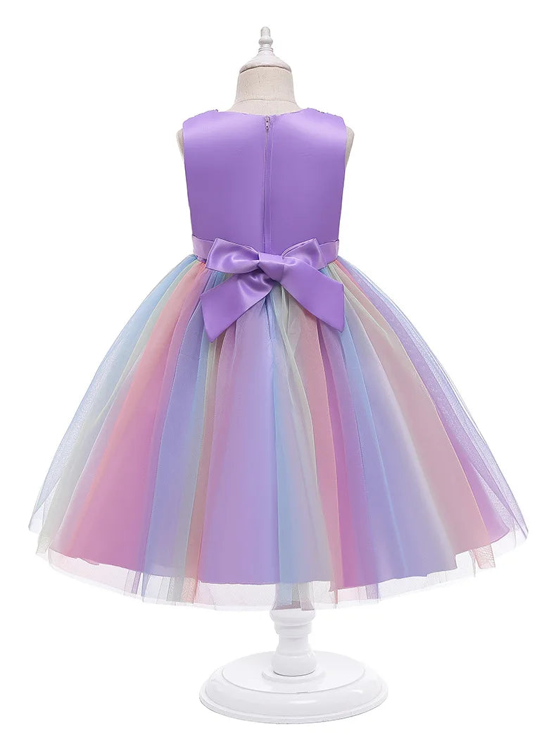 3-12T Sequins Girls  Perform Prom Dress Rainbow Little Princess Piano Banquet Formal Gala Clothes Wedding Sequins Evening Dress