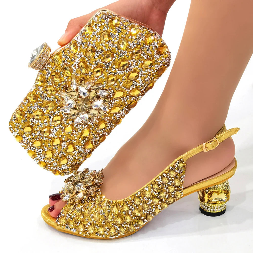 Silver Color Nigerian Women's Shoes and Bags Party  African Fashion Shoes and Bags Wedding Shoes and Bags