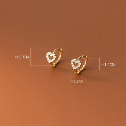 925 Sterling Silver INS Minimalism Sweet Love Heart CZ Zircon Hoop Earrings For Women Girl Small Ear Buckle Jewelry Gift