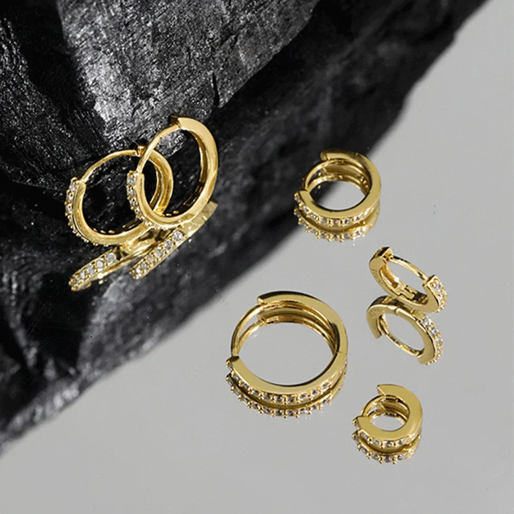 925 Sterling Silver Gold Zircon CZ 5mm 6mm 7mm 8mm To 13mm Huggies Hoops Piercing Pendiente Clips Luxury Fine Jewelry