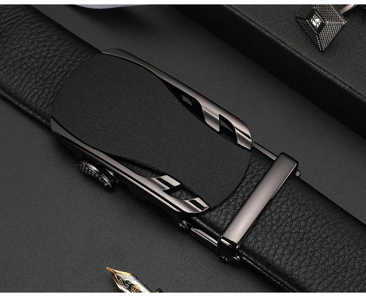 Men's Genuine Leather Automatic Buckle Belt Custom Engraved Name/Logo Ideal Waist Belt for Father's Day Personalized Gift