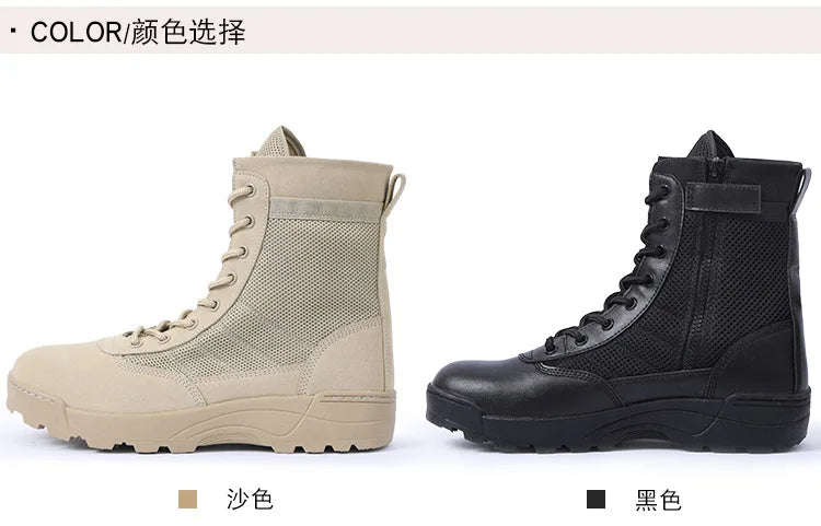 Men Breathable Mesh Tactical Boots Men Boots Outdoor Lightweight Hiking Shoes New Desert Combat Boots Work Men Shoes