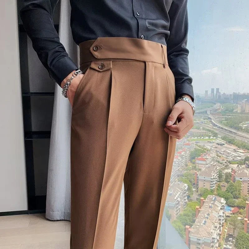 2024 Mens Elegant Formal Party Suits Pants Solid White Grey Pencil Trouser Korean Fashion Waist Buckle Suit Pants Men Streetwear